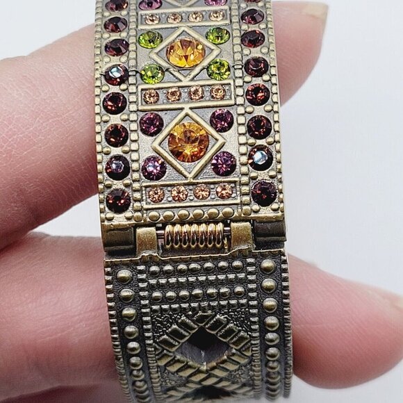 Heidi Daus Women's Double Trouble Cuff Wrist Watch Swarovski Crystals Brass Tone - Picture 3 of 9